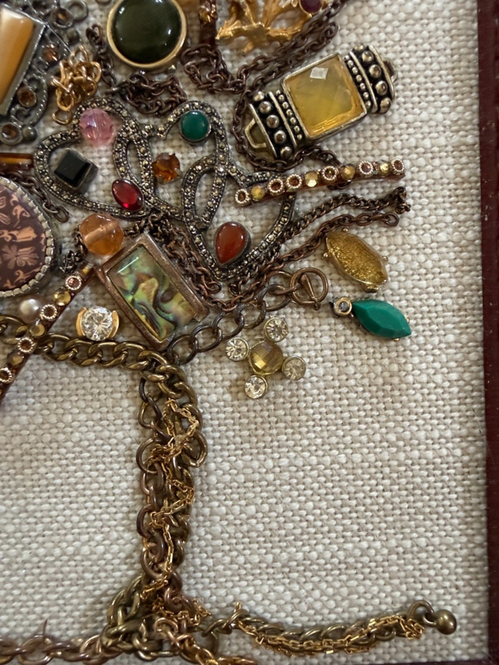 Vintage Mixed-Metal Jewelry Tree Wall Art with Colorful Gem Accents - Picture 3 of 4